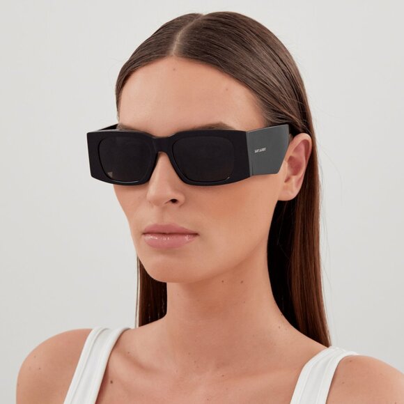 NEW Saint Laurent SL654 001 Black Dark Grey Rectangle Women Sunglasses - Picture 1 of 14